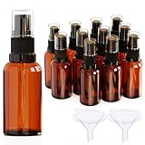 Jagolain 12Pack 1oz Amber Glass Pump Bottles, 30ml with Black Pump, Empty Refillable Travel Small Container For Lotion Cream Essentil Oil Shampoo (1oz)