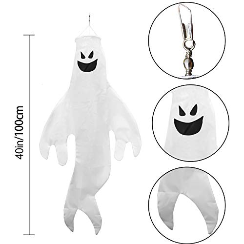 PINCHUANG 2 Pack Halloween Windsock - Halloween Ghost Windsock Flag Halloween Outdoor Hanging Decoration for Front Yard Patio Lawn Garden Party Decor