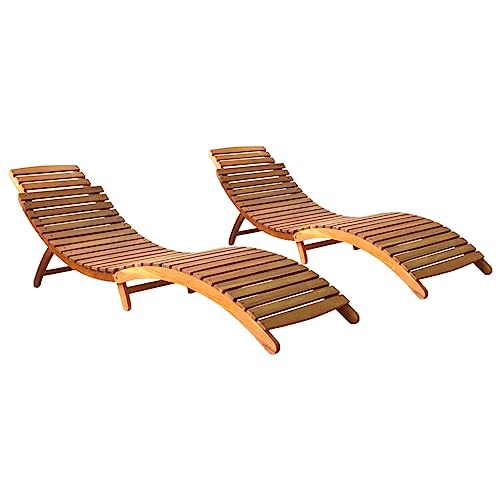 vidaXL Lot de 2 Chaises Longues, Bain de Soleil, Transat de Terrasse, Siège de Jardin Balcon Patio Extérieur, Bois d'Acacia Solide