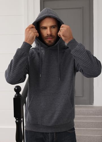 ZTN Mens Hooded Sweatshirt Long Sleeve Quilted Sweatshirt Casual Fashion Pullover Hoodies Warm Lightweight with Pockets2