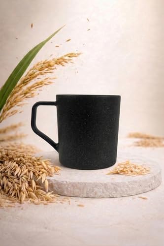 Image of Coffee Mug Set Made with Rice Husk & Bio Composite Material | TurtleBrew Coffee Mug Travel | Microwave & Dishwasher Safe | Midnight Black | 200 ml | Pack of 6