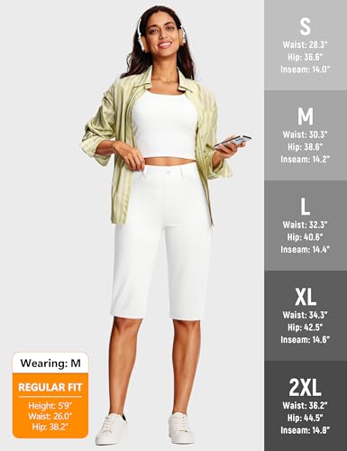 Image of ISEEGZ 14'' /18 inch Capri Pants for Women Dressy Stretch Pull On Womens Capris with Pockets Petite Summer Office Work Casual