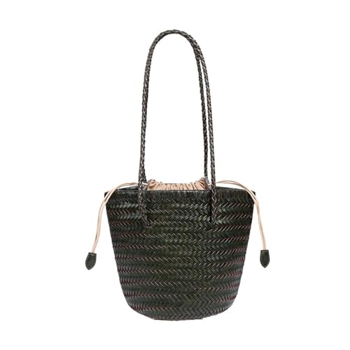 French Retro First-layer Cowhide Handwoven Bag, Shoulder Bucket Bag, Niche Personalized Leather Vegetable Basket4