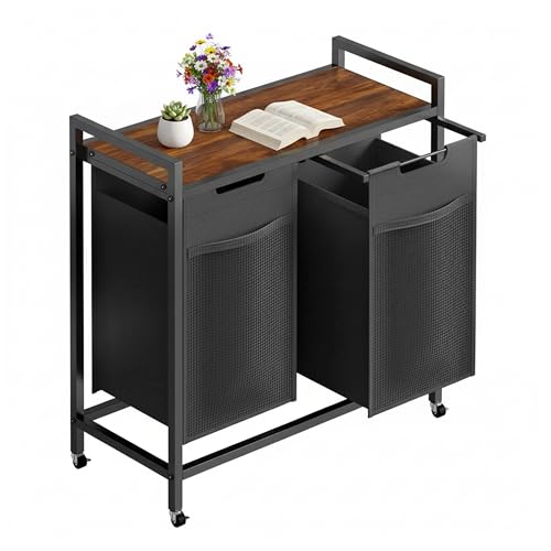 Simple Deluxe Laundry Hamper with Shelf & 2 Pull-Out Bags,