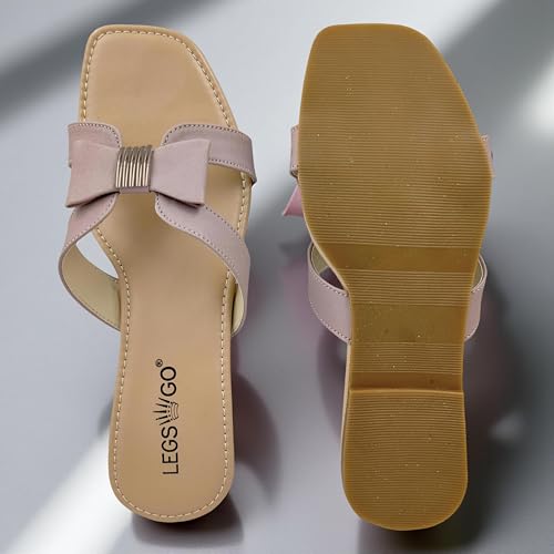 Image of Women's Bow Detail Flat Sandals | Stylish Slip-On Casual Sandals with Cross-Strap Design for Everyday Wear