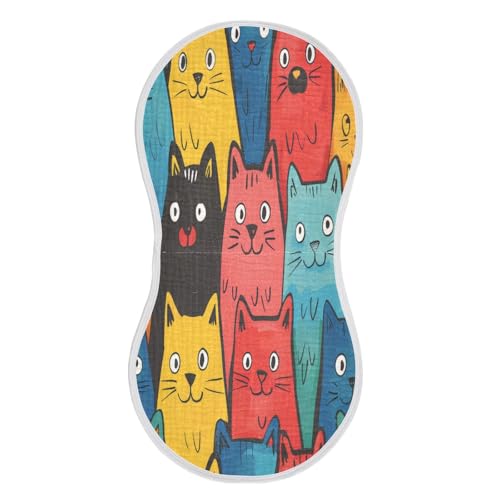1 Pack Comic Cats Colorful Muslin Burp Cloths Cotton Absorbent Baby Burping Rags for Boys Girls Soft Newborn Burp Bibs, 22 x 11 Inch