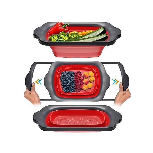 Comfify Colander Collapsible, Over the Sink Colander with Handles, Folding Strainer for Kitchen, Capacity of 6 quart, Red/Grey