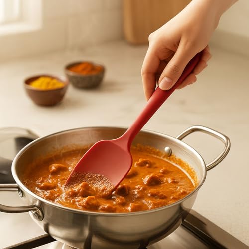 Image of HAZEL Silicone Spoonula 8 inch (Red) | Heat Resistant Flexible Spatula Spoon for Mixing, Scraping & Serving | Non-Stick, Durable & Easy to Clean Baking Tool