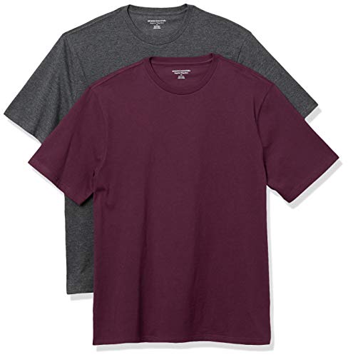 Amazon Essentials Men's 2-Pack Loose-Fit Short-Sleeve Crewneck T-Shirt, Charcoal Heather/Burgundy, XX-Large