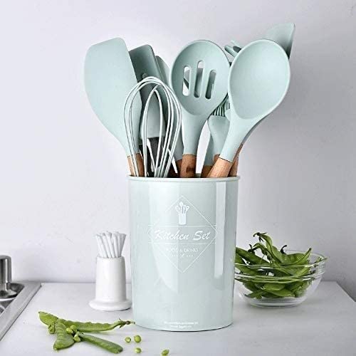 Küchenutensilien Set, Küchenhelfer Set, Küchenutensilien-Set Aufbewahrungsbox Werkzeuge Schaber Küchenutensilien Silikon-Küchenutensilien Siebenfarbiges Silikon-Küchenutensilien-Set