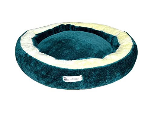 Image of Round Shape Cream Dark Green Ultra Soft Reversiable Dog & Cat Super Soft Bed - Medium