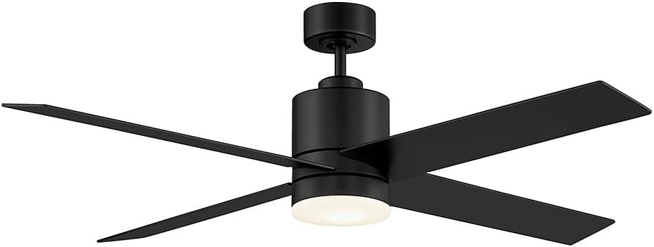 Meridian M2015MBK Modern White Frosted Glass 52" Ceiling Fan with Light and Remote, Integrated LED 17 Watt, Matte Black
