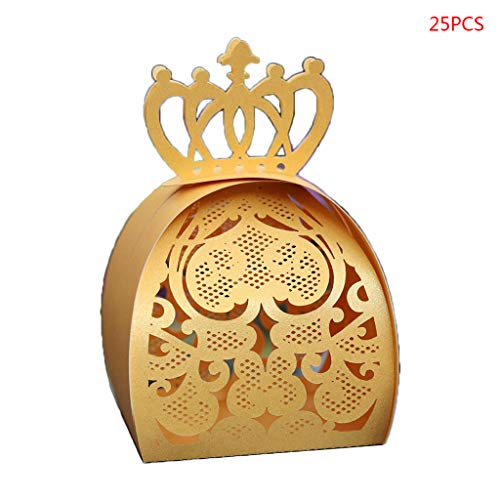 MB-LANHUA 25 Piezas/Paquete Cajas de Dulces Love Heart Crown Corte láser Hueco Favores Regalos Chocolate Candy Boxes Baby Shower Wedding Party Supplies Gold