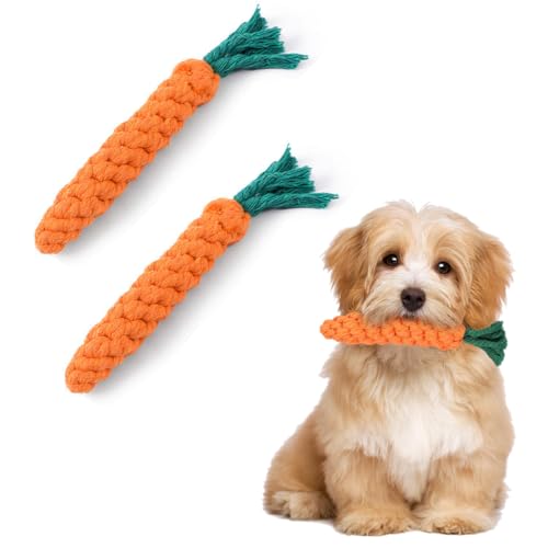 Set di 2 giocattoli per cani a forma carota, da masticare cuccioli, corda, adatti cuccioli taglia piccola e media (arancione).