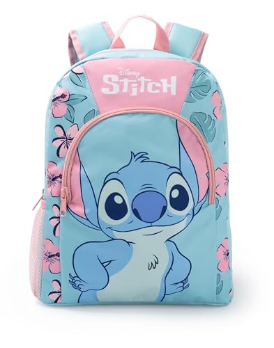 Disney Lilo & Stitch Light Blue Kids Backpack | Zip-Up School Bag with Padded Straps & Front Pocket | Stitch Character Graphic Rucksack Merch