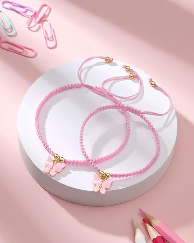 Back to School Mommy and Me Bracelet, First Day of Preschool/Kindergarten Pink Butterfly Bracelet Gifts for Girls3