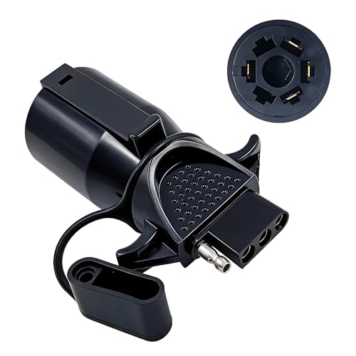 NEW SUN® Durable 7 Pin to 4 Pin Trailer Adapter, 7 Way Round to 4 Flat Trailer Light Wiring Connector with Anti-Dust Caps, Waterproof Converter for Lights Assemble on Pickup Truck, RV, SUV, Camper