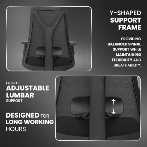 Image of Kepler Brooks Crest Office Chair for Work | 3-Year Warranty | Ergonomic Office Chair, Study Chair for Home, 1D Arms, Adjustable Lumbar, Single Lock Recliner, Heavy Duty Nylon Base (Black)