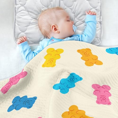 Image of Gummy Bear Jelly Candy Colorful Baby Swaddle Blanket for Boys and Girls, Muslin Baby Receiving Swaddle Blanket, Soft Cotton Nursery Swaddling Blankets for Newborn Toddler Infant