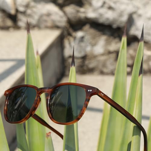 Image of CARFIA Cool Retro Green Lens Acetate Polarized Sunglasses for Men UV Protection, Keyhole Driving Sunnies Square Male Eyewears