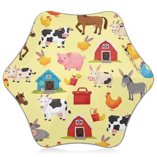 Paraguas de lluvia con puntas redondeadas de animales de granja de dibujos animados, pequeños y lindos paraguas para niños de 4 a 8 años, toldo de 35 pulgadas