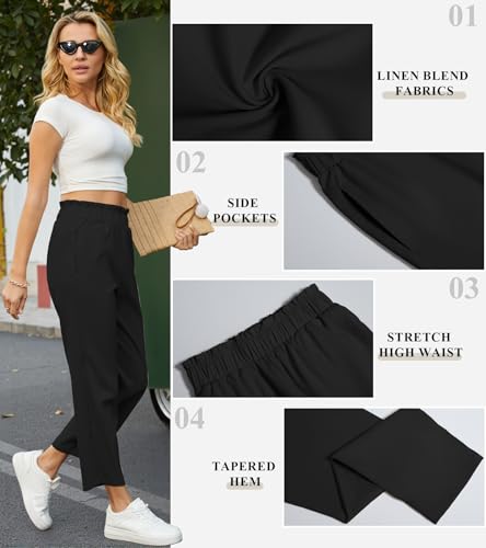 SEMARO Womens Casual High Waisted Linen Feel Pants Tapered Vacation Lounge Pants Trousers with Pockets4