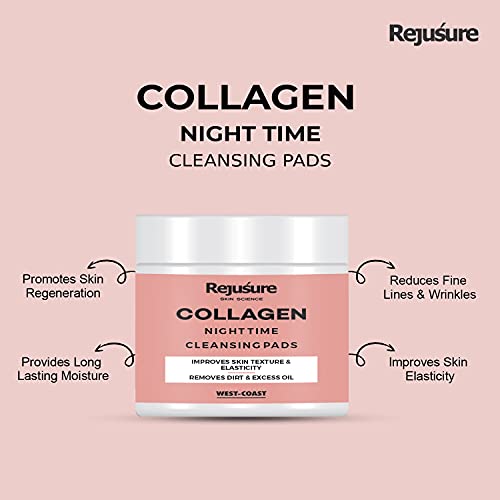 Rejusure Collagen Night Time Cleansing Pads Improves Skin Texture & Skin Elasticity Removes Dirt & Excess Oil |Paraben & Sulphate Free - 50 Pads - Image 3