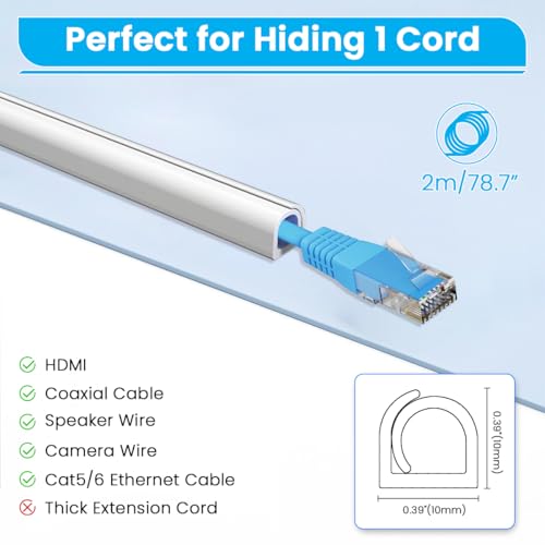 Image of Serplex 2 x 6.6ft Self-Adhesive PVC Cord Hider, Single Cable Cover, Cuttable Wire Organizer & Floor Cable Protector, Tangle-Free, Durable, Easy Install for Ethernet /Power /HDMI, Home & Office