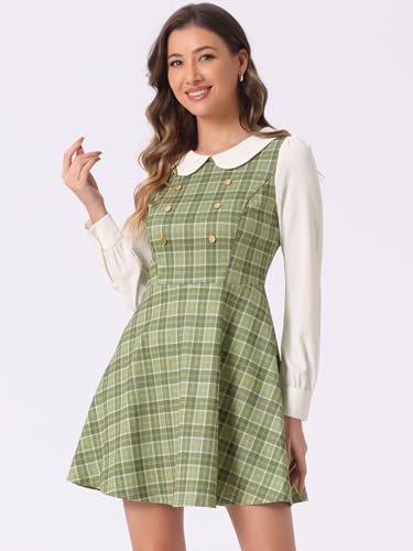 Image of Allegra K Women's Peter Pan Collar Contrast Color Button Decor A-Line Preppy Plaid Mini Dress