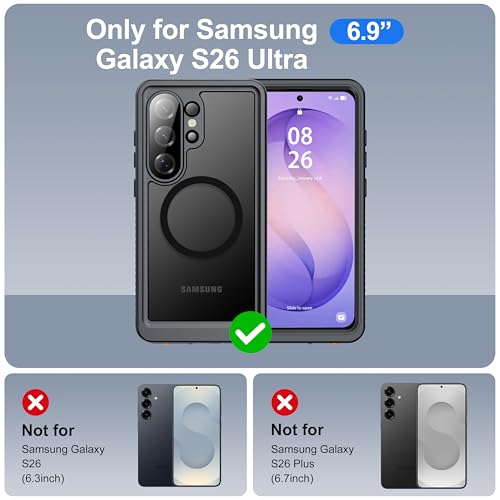 Image of ANTSHARE IP68 Waterproof Case for Samsung Galaxy S26 Ultra [2026] - MagSafe Compatible, Built-in Screen /Lens Protector - Shockproof Full Body Protection for Swimming /Outdoor, Black-Translucent Matte