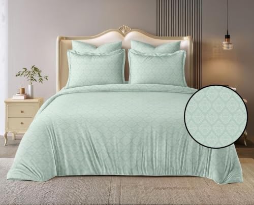 Image of DECOR2ADMIRE 400 TC Cotton Bedsheet with 2 Pillow Covers, Premium Damask Self Design Bed Sheet for Double Bed (Green, Double King)