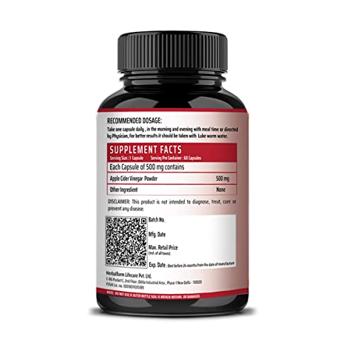 Farmity Apple Cider Vinegar Capsules - Weight Management, Digestive Health, Detoxification, Immunity Booster, Metabolism Boost, Antioxidant, Skin Health, Energy Booster - 60 Capsules Pack of 2