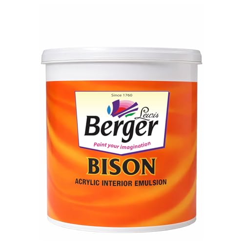 Image of BERGER Bison Interior Emulsion Paint for Walls and Ceilings with Anti-Fading Properties Acrylic Based Washable & Durable Rich Smooth Matt Finish (1Ltr, White)