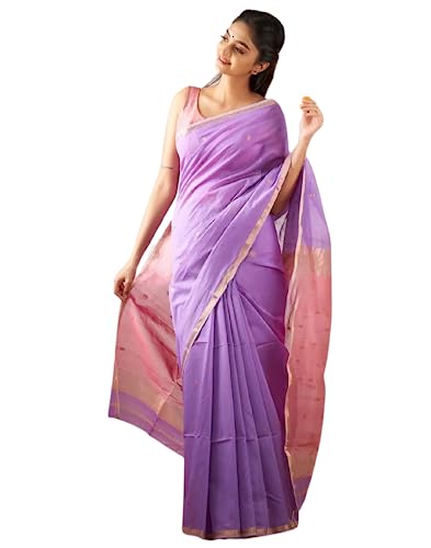 Image of SGF11 Women's Kanjivaram Soft Cotton Linen Silk Saree With Blouse Piece (Purple Peach)