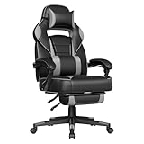 SONGMICS Fauteuil de Bureau, Chaise Gaming, RÉglable, Repose-pieds TÉlescopique, MÉcanisme À Bascule, Appui-tÊte, Support Lombaire, Charge 150 kg, Noir d'Encre et Gris Tourterelle OBG073B03