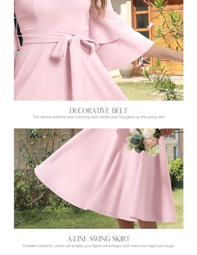 Image of DRESSTELLS Women's Cocktail Dress Summer Wedding Guest Party Vintage 3 /4 Bell Sleeve V Neck A-Line Dress