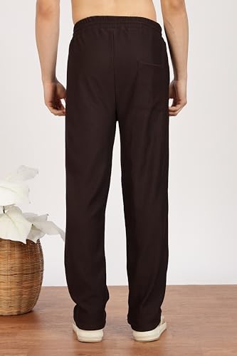 Image of Men's Regular Fit Textured Trousers with Elastic Waistband & Drawstring Closure - Casual & Smart Everyday Pants