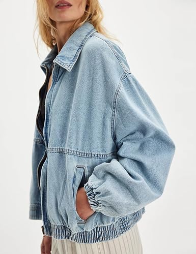 Yeokou Womens Oversized Jean Jacket Zip Up Long Sleeve Casual Denim Coats with Pockets2