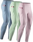 NELEUS Men's Dry Fit Compression Pants 3 Pack Running Tights with Pocket,6108 Light Blue/Light Green/Pink,M