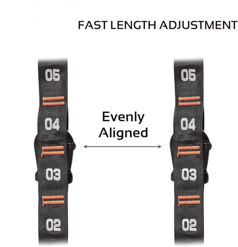 Image of Adjustable Numbered Straps for Gymnastic Rings Steel Carabiners Quick Hook System Easy to Set Up One Pair Strap Only (Orange)