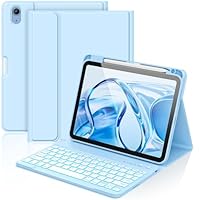 aMZCaSE for iPad A16 11th Generation 2025/10th Keyboard Case with 2022(10.9/11 Inch),7 Colors Backlight Detachable Folio Keyboard Cover,UK Layout with Pen Holder for iPad 10/11 Gen(Light Blue)