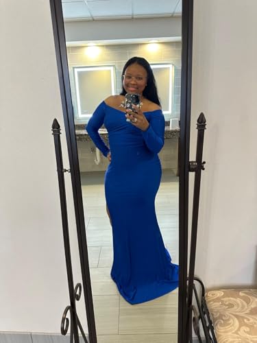 Image of Womens Off Shoulder Sexy V Neck High Split Long Maxi Dress, Formal Cocktail Party Evening Gown Mermaid Dress