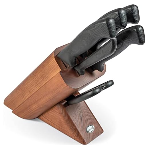 Sanelli, Ceppo in Legno di Ciliegio 5 Coltelli + 1 Forbice Manico Antiscivolo, Skin Nero