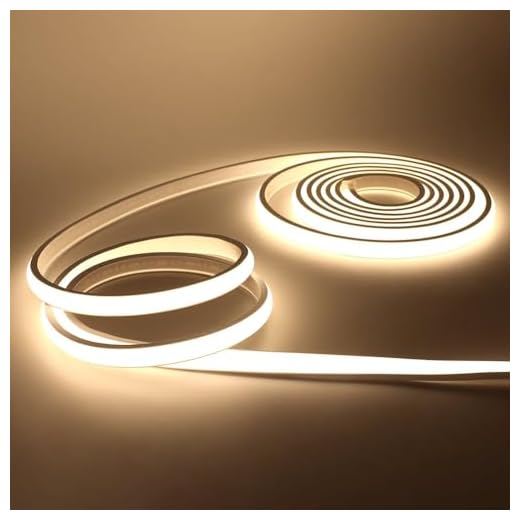KISUFU Bandeau LED COB 220V, IP65 étanche Flexible néon LED Strip 288 Leds/m Bandes à LED Ruban pour DIY Chambre, Cuisine, Exterieur Maison Décoration. Blanc naturel,1M