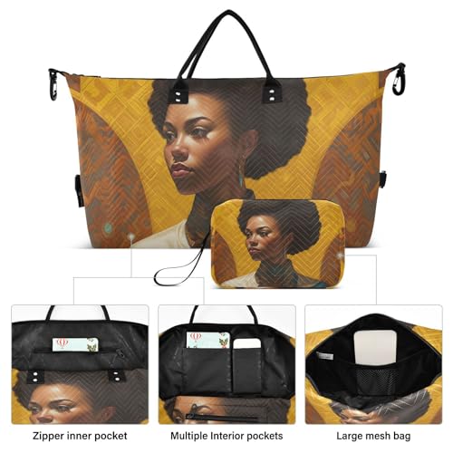 Large Travel Duffel Bag, Afro American Woman Sports Tote Gym Bag, Shoulder Weekender Overnight Bag for Women Men, Carry On Luggage with Toiletry Bags2