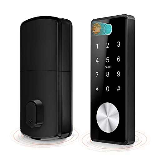 Smart Deadbolt Keyless Entry Door Lock 5 in 1 Fingerprint Bluetooth APP Key Fob Keypad Digital Door Lock Security Front Door Work with WiFi Gateway and Alexa for Home Office Garage by Holify (Black)
