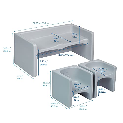 Ecr4Kids Tri-Me Multipurpose Table And Chairs 3-Piece Set, Light Grey #TOP1