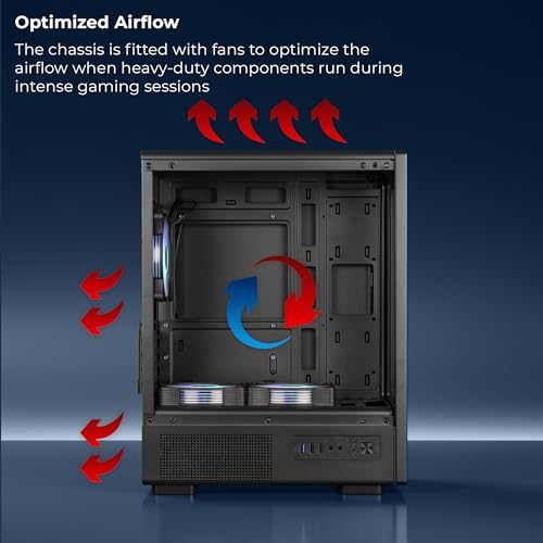 Image of Zebronics Gaming PC Cabinet, mATX /Mini-ITX Compatibility, AIO Cooler Support, 120mm ARGB Fans, Tempered Glass Design, Optimized Airflow, Magnetic Dust Filter, Bottom PSU, USB 3.0 (Maximus, Black)