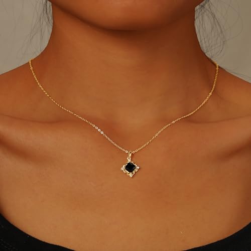 Dainty 14K Gold Plated Black Onyx Necklace for Women 925 Sterling Silver Square Gemstone Cubic Zirconia Pendant Choker Necklace Jewelry Christmas Wedding Gift3