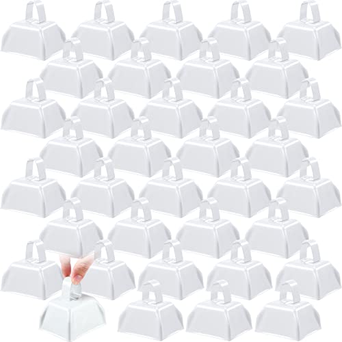 Treela 36 Pcs Metal Cowbells with Handles, 3 inch noise makers (White)